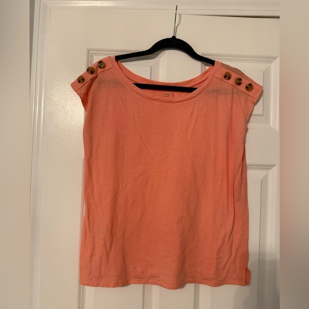 Loft Outlet | Coral Orange Button Detail Short Sleeve Top | Size M